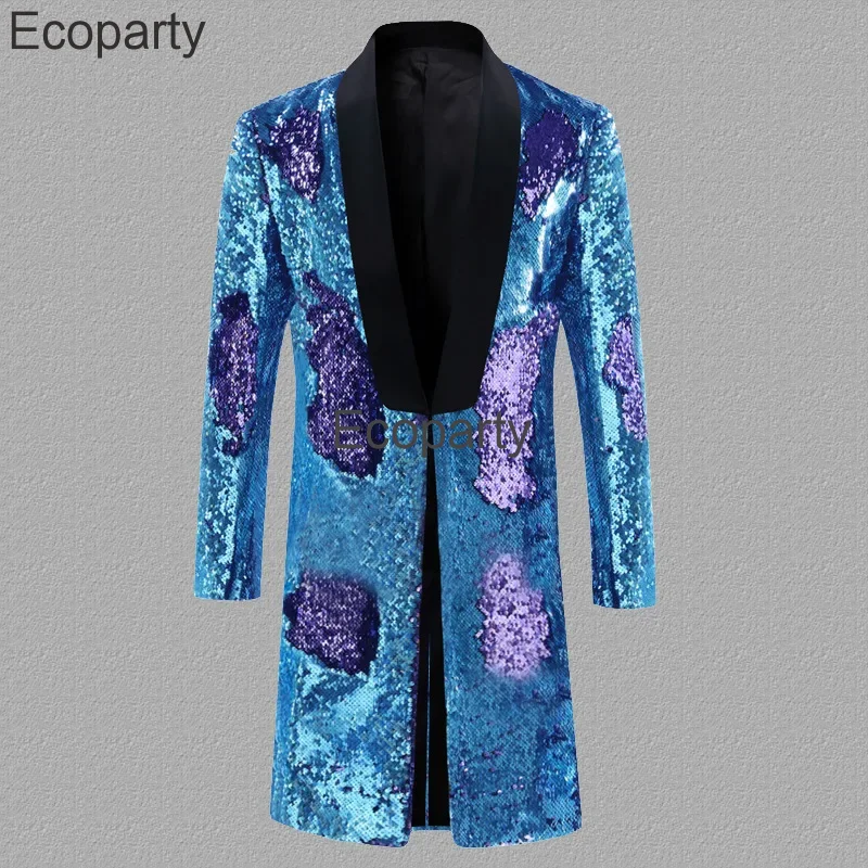 New Shiny Gold Sequin Glitter Embellished Blazer Jacket Men Fashion Nightclub Prom Suit Homme Stage Clothes For Singers Wear