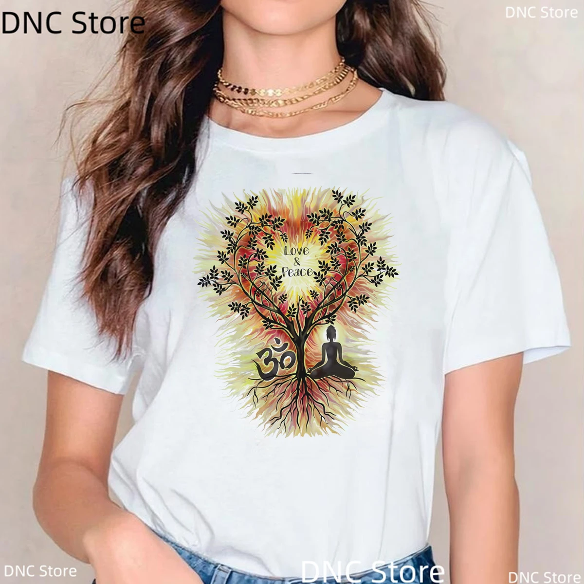 

Women's T-shirt "Tree of Life" Buddha Statue Yoga Meditation Chakra Symbol Fashion Yoga T-shirt Summer femme T-shirt Wholesale