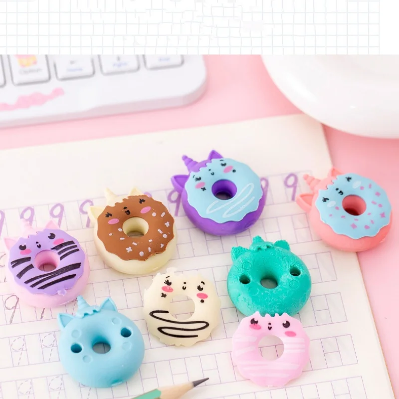 Borrador de rosquilla creativo de dibujos animados para niños, borrador de bocetos de pintura para estudiantes, lindo borrador Kawaii, papelería