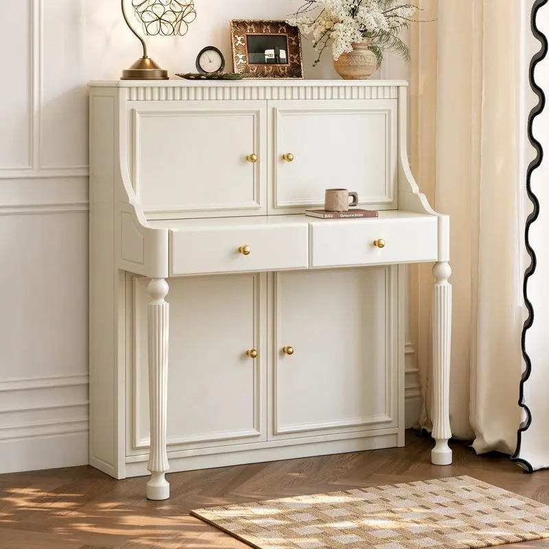 Master bedroom bedside French cream style dresser, small apartment bedroom solid wood white piano makeup table