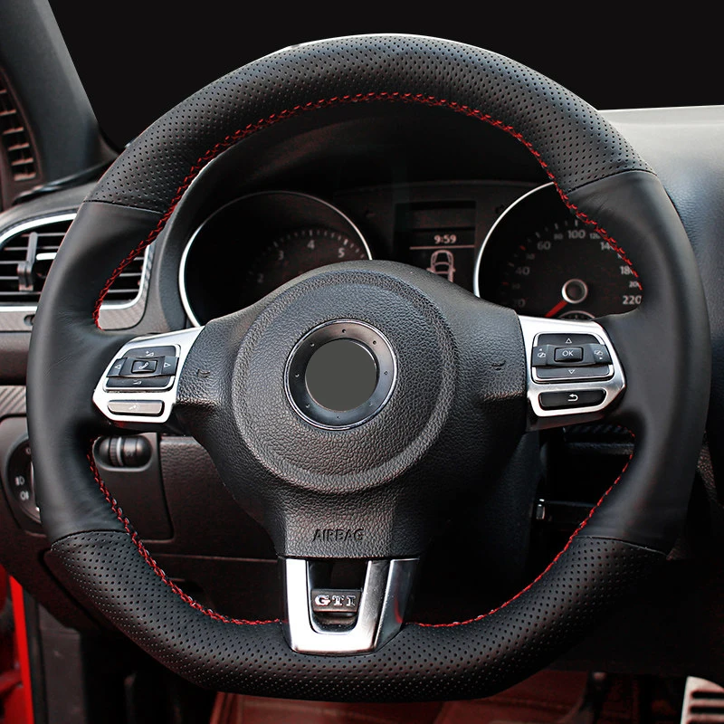 

Leather Car Steering Wheel Cover for Volkswagen Golf 6 GTI MK6 VW Polo GTI Scirocco R Passat CC R-Line 2010 Car Interior Briad