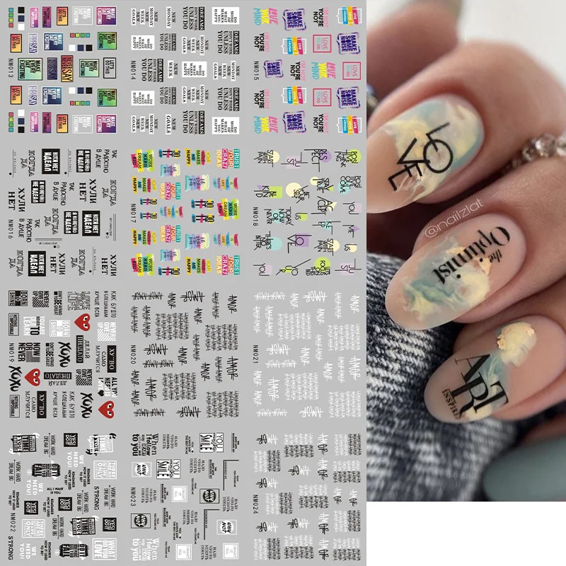 12Designs Geometry Letter Nail Water Decals Flower Leaf Slider Watercolor Ink Floral Silder Nail Sticker Manicure Decoration DIY