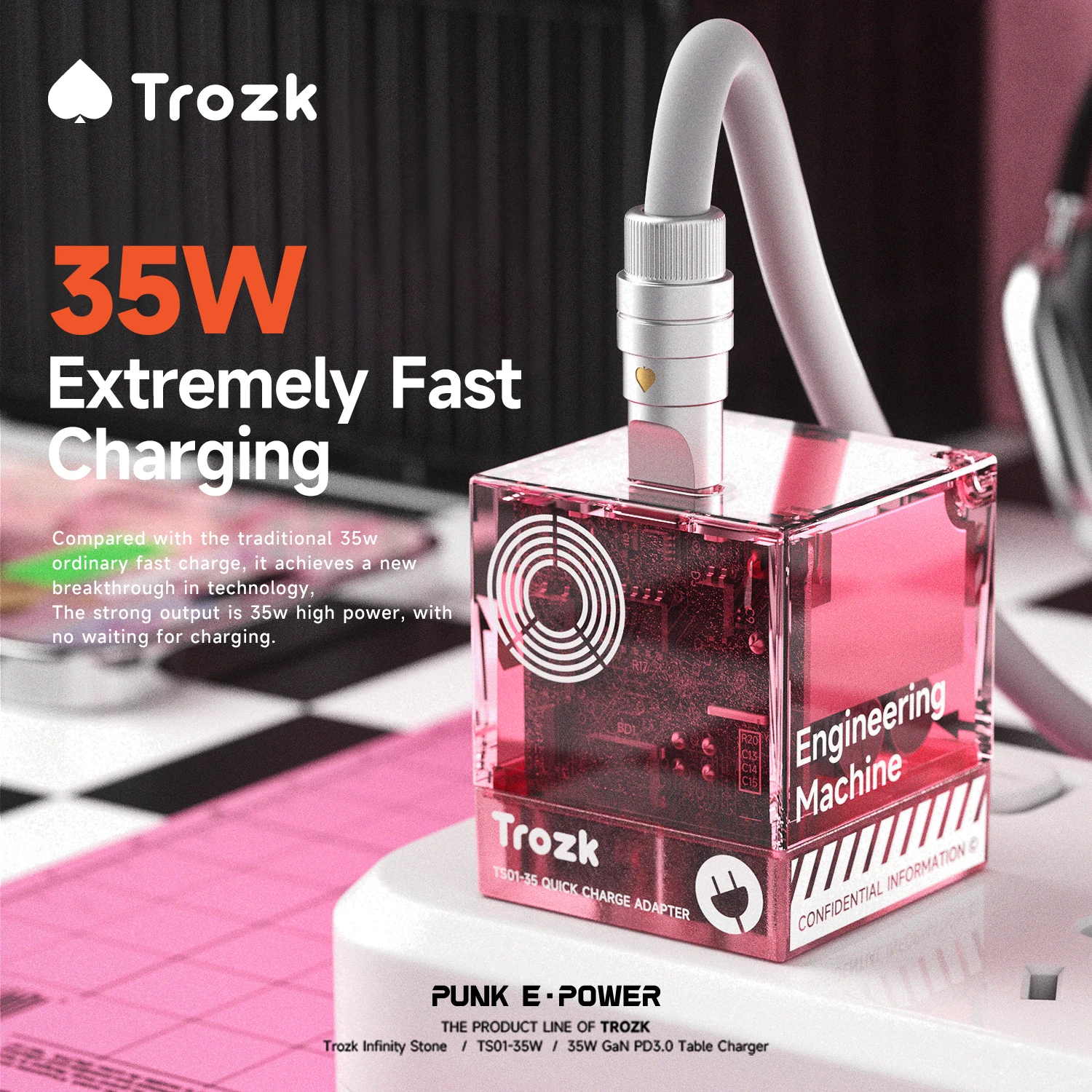 Trozk Us Plug 35W Overcurrent Protection Fast Charging Plug  Iphone Charger American Travel Pink Portable Conversion Plug