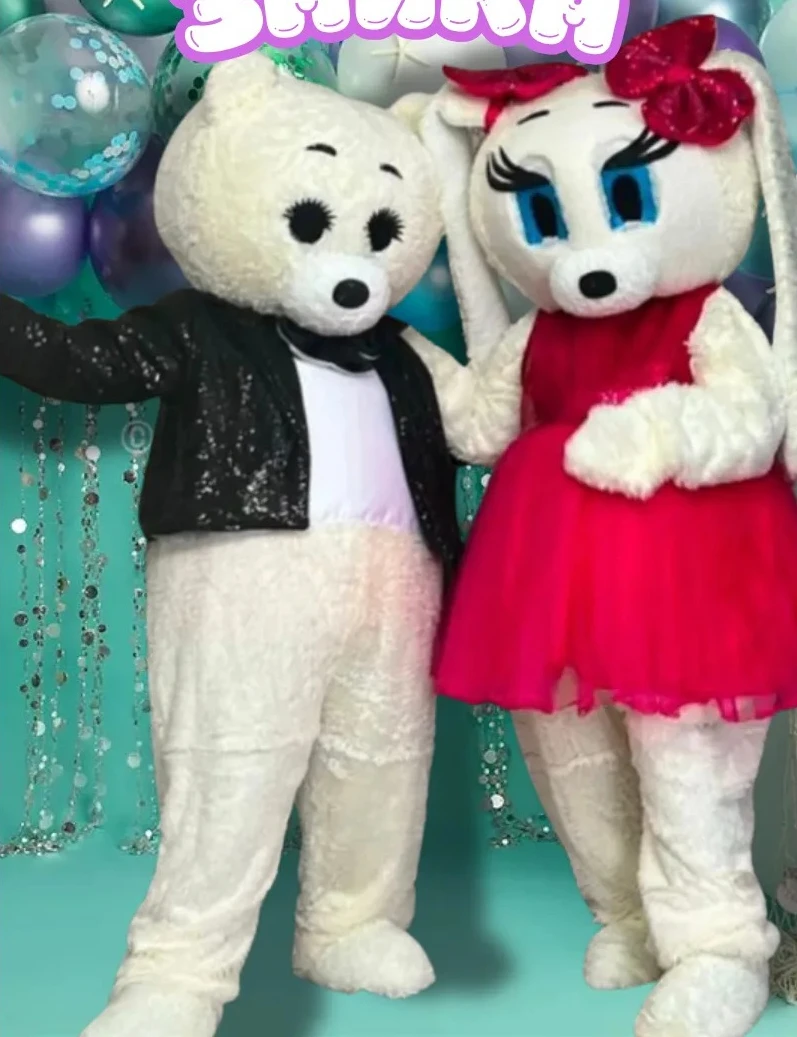 

White Bear Rabbit Mascot Costume Adult Cartoon Character Fancy Party Dress Wedding Advertising Fur Plush Outfits