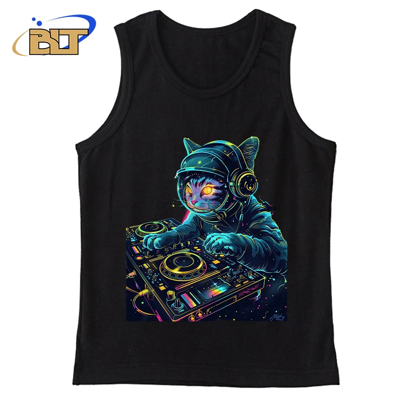 

DJ cat printed children's clothing summer children's vest boys sleeveless T-shirt personalized top