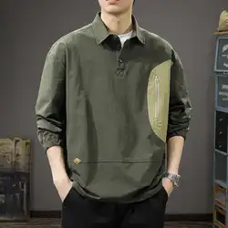 Loose Big Size High Street Fashion Polo Shirts Spring Outdoor Polo Neck Long Sleeve Men Casual Chic Cootrast Color Korean Tops