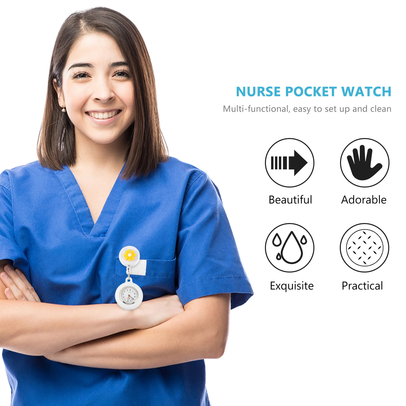 

2pcs Silicone Little Daisy Pocket Watch Nurse Doctor Cooking Timing Chest Hanging Watch Nursing Premium Protective Soft Dial