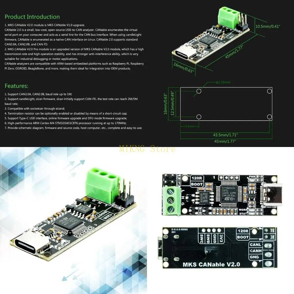 

Трехмерные детали принтера Canable 2.0 CAN на основе STM32G431C8T6 USB для адаптера лучшей продажи