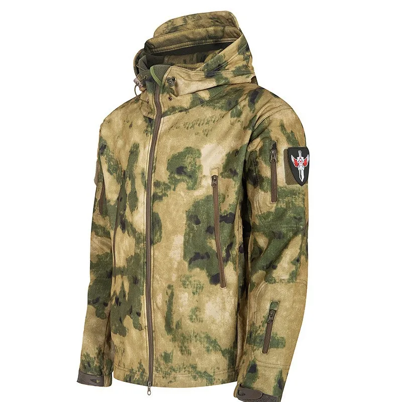 Herren Taktische Softshell-Jacke Militär Winddicht Wasserdicht mit Kapuze Fleece-Gefüttert Warme Oberbekleidung für Outdoor Jagd Wandern Camping – Detail 9