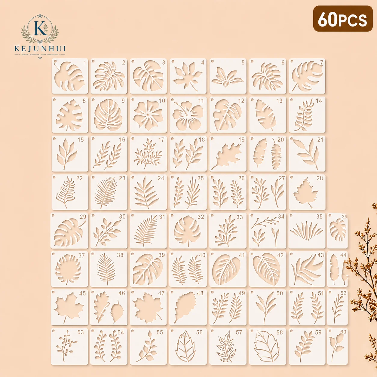 60Pcs Leaf Stencils, Reusable PET Craft Templates