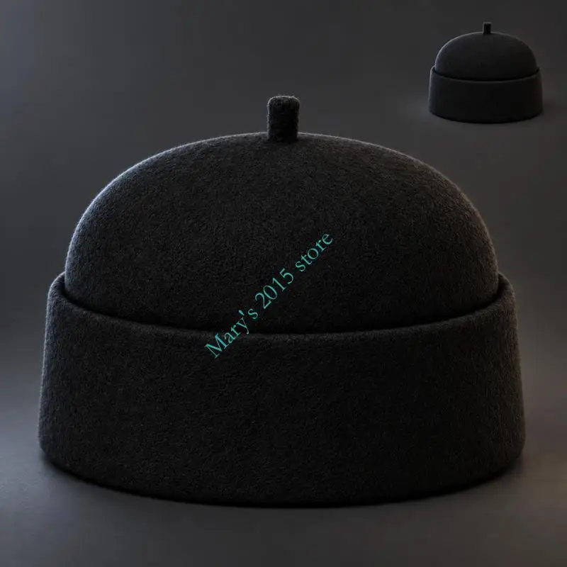 Traditional Wool Hat with Structured Dome Top and Distinctive Top Stem for Themed Parties, Folk Festivals, and Photo Styling
