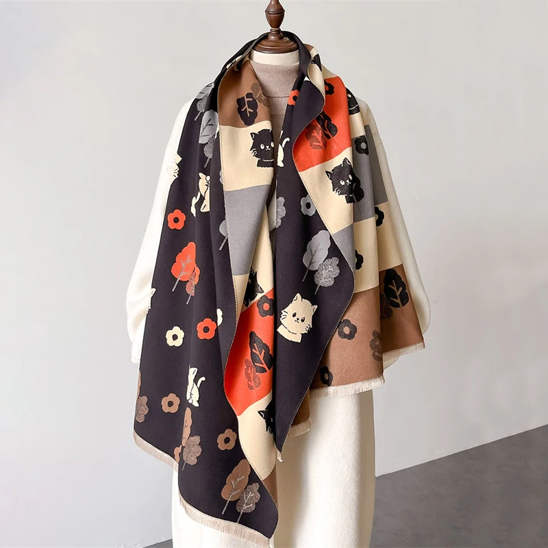 

Women Winter Imitation Wool Scarf Warm Pashmina Brand Foulard Female Cashmere Shawls Wraps Thick Soft Bufanda Scarves Stole