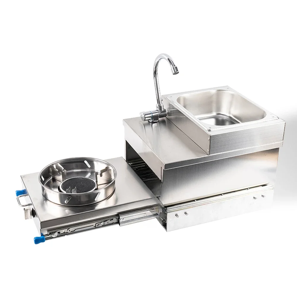 

Caravan Campervan Motorhome RV Stainless Steel Pull Out Gas Stove Burner Cooker with Intergrated Sink and Faucet