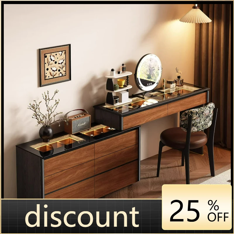 

LTT Pre-Style Vanity Dresser Chest of Drawers Integrated Solid Wood French Vintage Bedroom Retractable Storage Cabinet