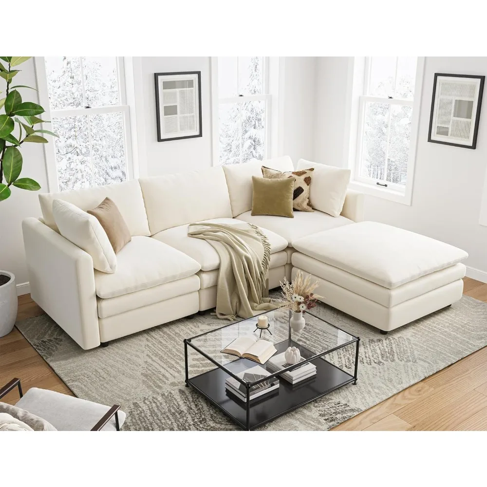 

Cloud Couches for Living Room L Shaped Sectional Couch with Ottoman Deep Plush 4 Seats Sofa Modern Sofa for Apartment