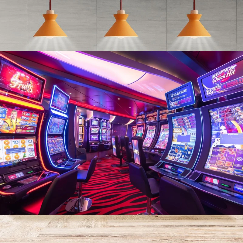 

Gambling Slot Machines Photography Backdrop Casino Game Hall Lucky Winner Game Room Gaming Background Banner Casino Themed Party