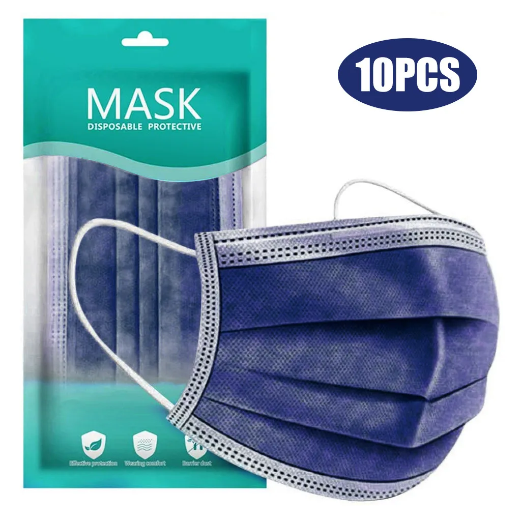 Disposable Safety Face Mask Personal Breathable Facial Mask 3Ply Ear Loop 10PC Outdoor Dust-Proof Face Protective Mask