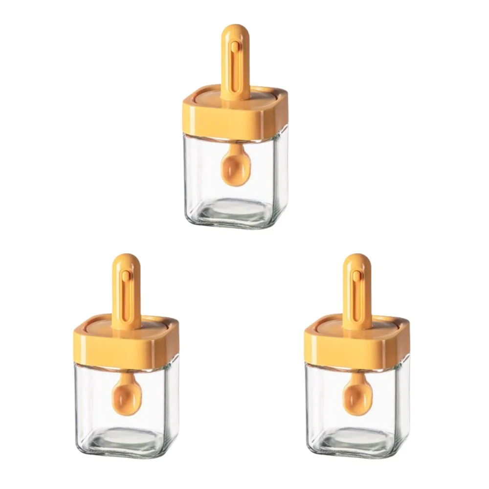 

3Pcs Sealed Glass Seasoning Bottle Moisture-Proof Household Salt Storage Box Leakproof with Retractable Spoon Sugar Storage Pots