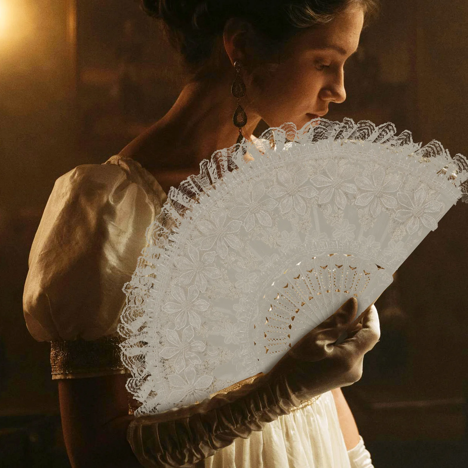 

Lace Handheld Fan Foldable Elegant Design for Weddings Summer Events Dancing Performances Vintage Style Decorative Accessory