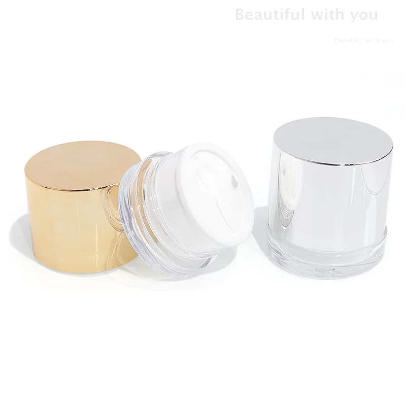 

50g Electroplated Plastic Cream Jar With White Liner Cream /Lotion Bottle Cosmeitic Container Refillable Bottles With Spoon