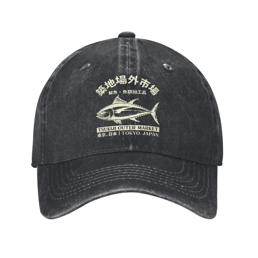 Japanense Tsukiji Fish Market Washed Tokyo Japan Baseball Cap Sun High Quality Washed Trucker Hat Female Male Snapback Cap