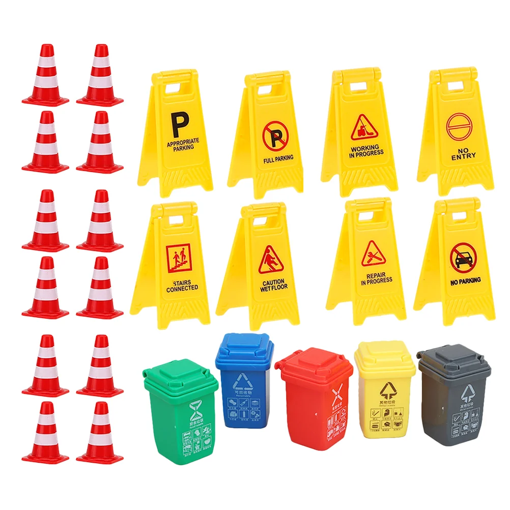 25 Pcs Teaching Cognitive Toys Early Education Mini Traffic Signs Playset Kids Signal Cones Road for Street Plastic