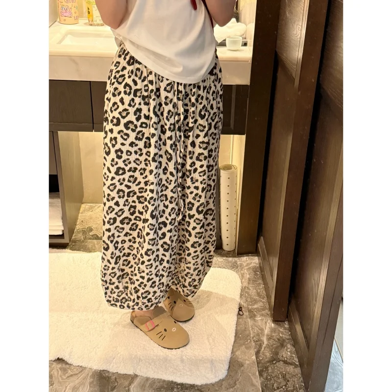 

Faionable Leopard Print Casual Pants Long Trousers Women's Straight Leg Pants l Waist Other Material Autumn 2025