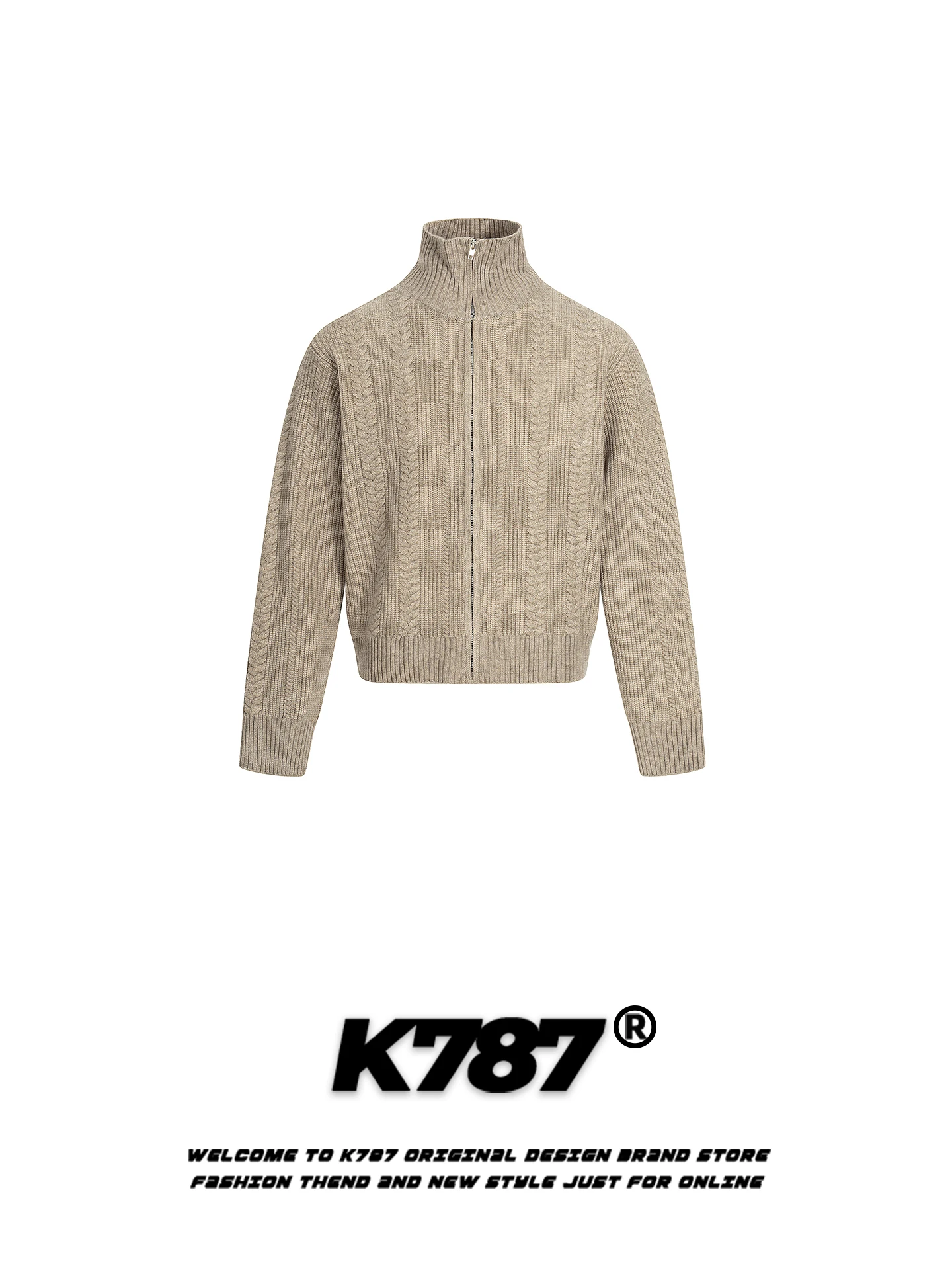 

Американский ретро-свитер с высоким воротником, вязаный, свободный, повседневный, очень теплый, на молнии, из мягкой полиэстеровой смеси, осенне-зимний топ