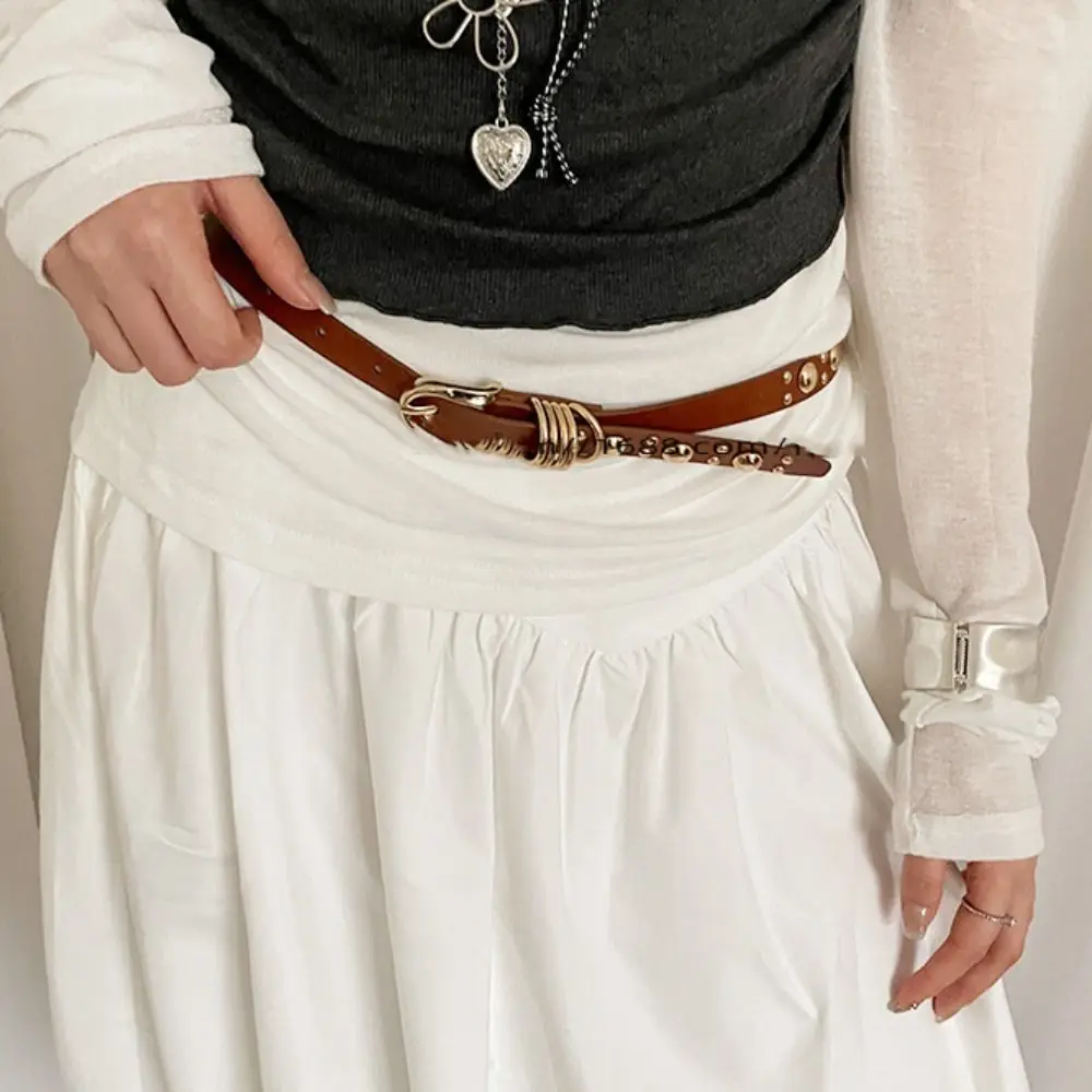 

Fashion New Design Rivet Waist Belt Pu Leather American Style Y2k Thin Belt Metal Buckle Gothic Women's Jeans Belt Streetwear