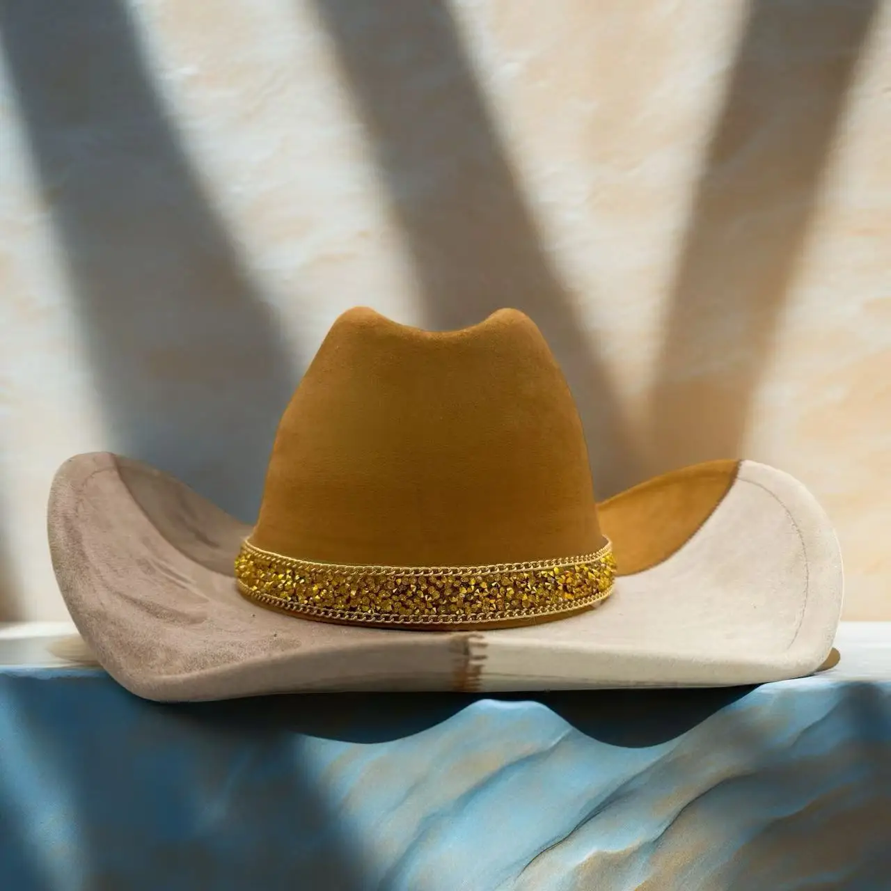 HongLuan Blue Felt Glitter Costume Hat Adult & Cowboy Hats Rhinestone for Woman, Cowboy Cosplay Female Accessories & Cowgirl Cap