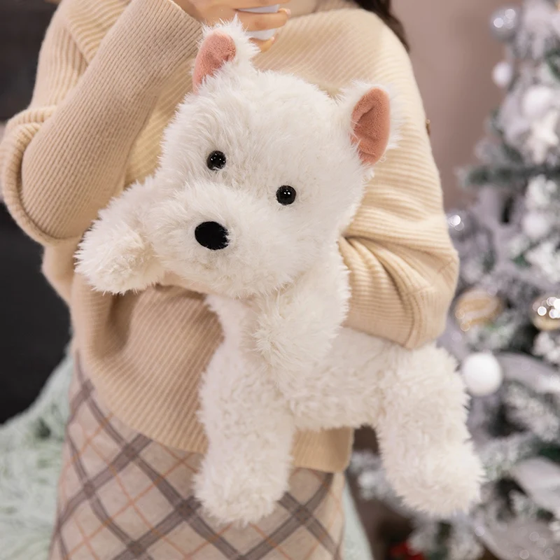 Cute Fluffy Hair West Highland Dog White Terrier Plushie Soft Puppy Plush Toy Stuffed Lifelike Animal Appease Doll Pillow