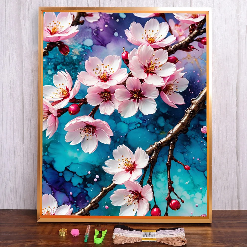 Cherry Blossom Full Printed Embroidery 11CT Cross Stitch Kit Home Art Decoration Flower Embroidery Wall Hanging For Living Room