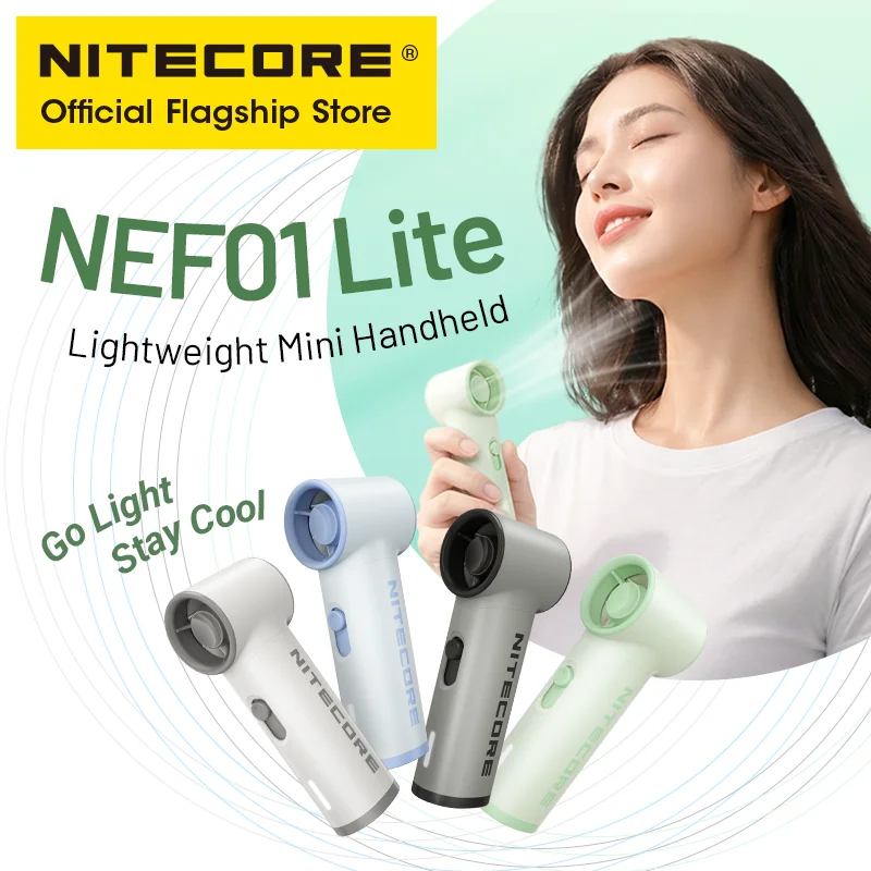 Ventilador Portátil NITECORE NEF01 Lite EDC, Soprador de Bolso para Verão, Camping, Trabalho, Caminhadas, Concertos e Passeios com o Cão
