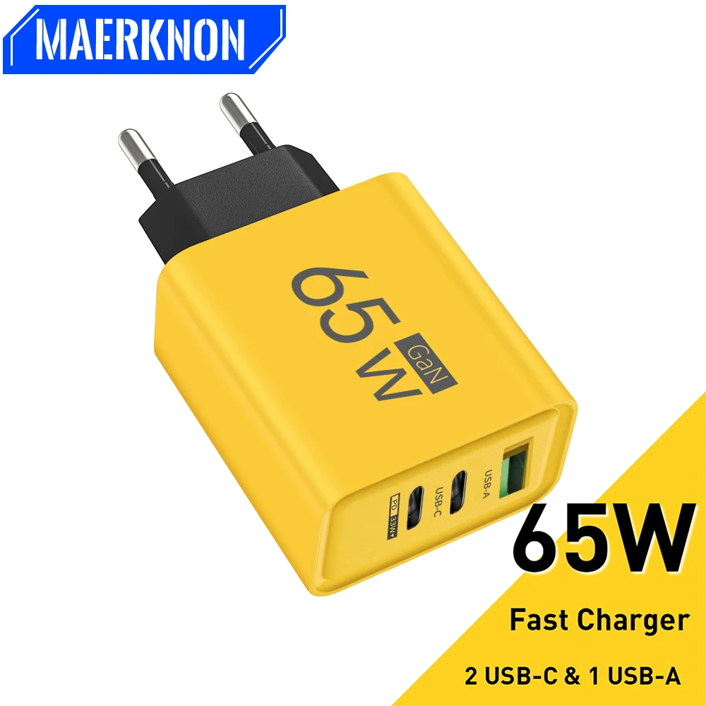 

65W GaN USB C Fast Charger Mobile Phone Quick Charger Power Adapter QC3.0 PD Type C USB C Charger For iPhone 15 14 13 12 11 Pro