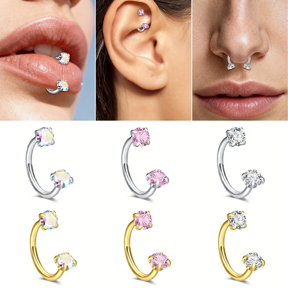 قطعة واحدة من حلقة الأنف المصنوعة من الفولاذ المقاوم للصدأ - ثقب جسم كبير على شكل حدوة حصان مع حلزوني داخلي، تصميم بدون خيط للياقة الآمنة #1