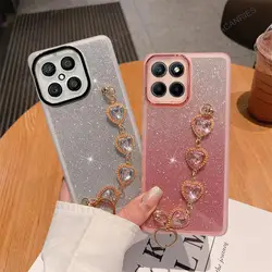 Custodia in Silicone glitterato con bracciale diamantato di lusso per Huawei Honor X8 X7 X6 X6s X8a 4G 5G X7a 50 90 Lite Nova 9 Cover