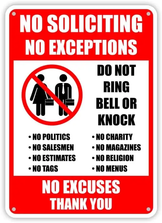 Y1,Factory Crafts USA | No Soliciting Sign Exceptions Bright Red White Black Durable High Visibility Weather resistant