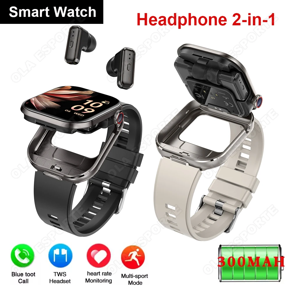 

2-in-1 Smart Watch 2.02" Square Screen Bluetooth Call Sleep Health Monitoring 100+ Sports Modes Pedometer Waterproof Smart Watch