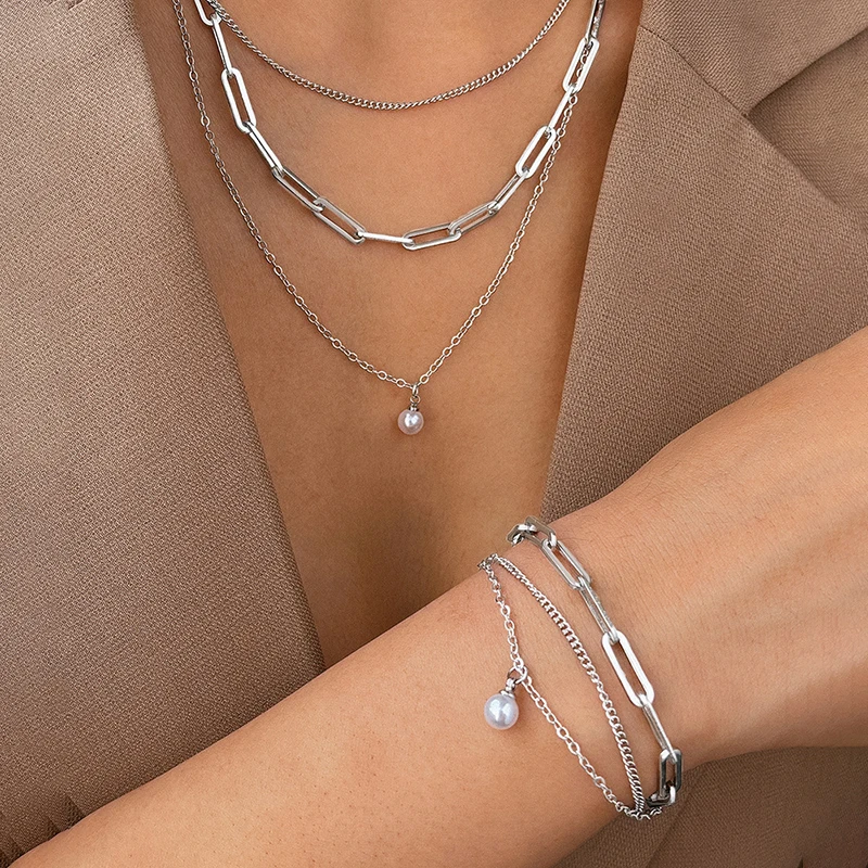 EILIECK 316L Edelstahl Metallketten Halsketten-Armband-Set für Damen, trendige Gold- und Silberfarbe, wasserdichter Schmuck, Geschenk für Damen – Detail 11
