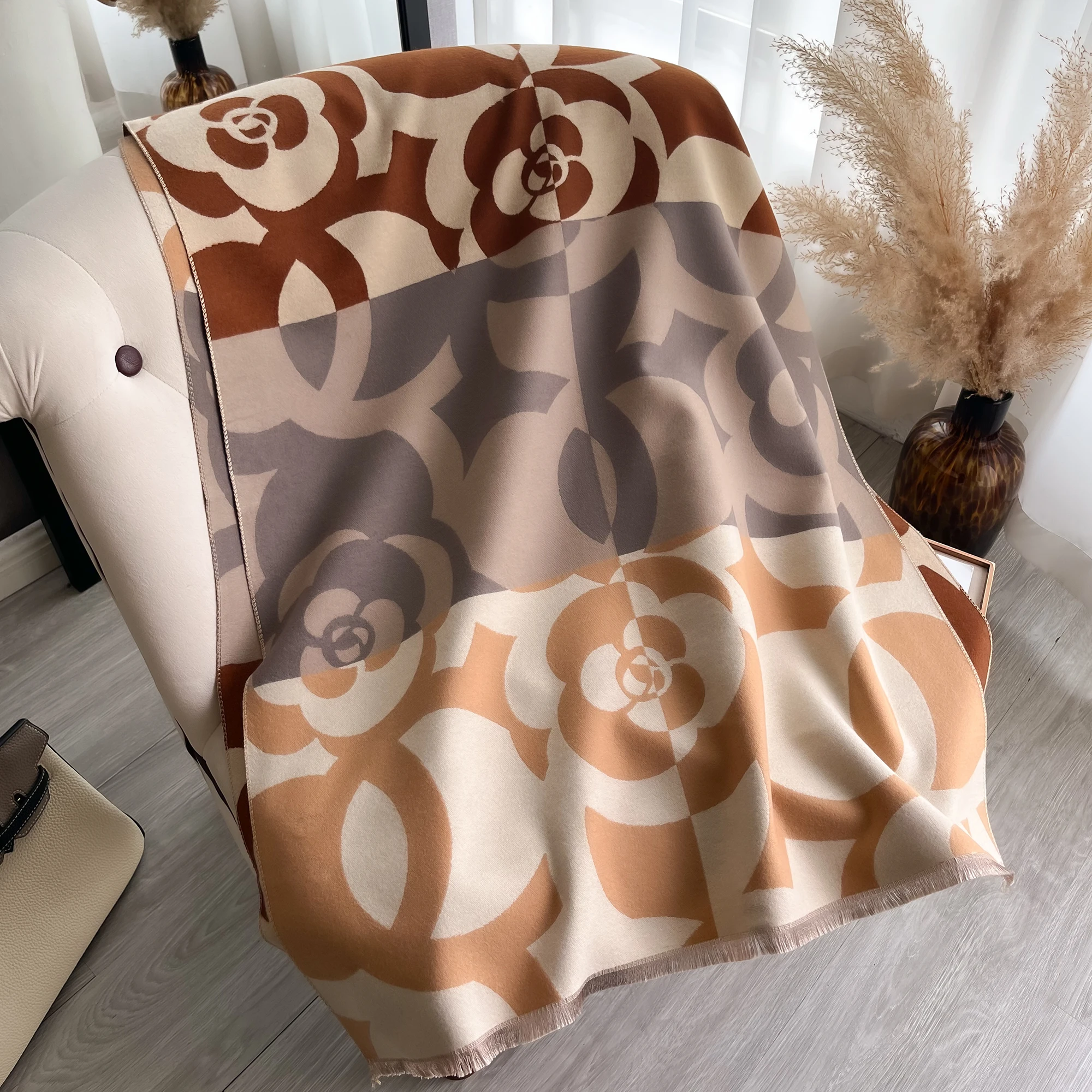 Kamelie Blumen schal Pashmina Kaschmir kurzer Bart weicher bequemer Wickels chal Herbst Winter eleganter kälte fester warmer Schal Schal – Detail 7