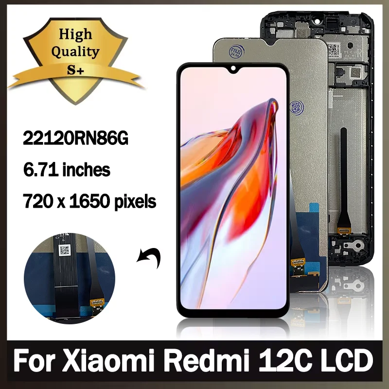 6.71\'\' Original For Xiaomi Redmi 12C LCD 12 c Display FrameTouch Screen Panel Digitizer For Redmi 12C Display 12C LCD 22120RN86