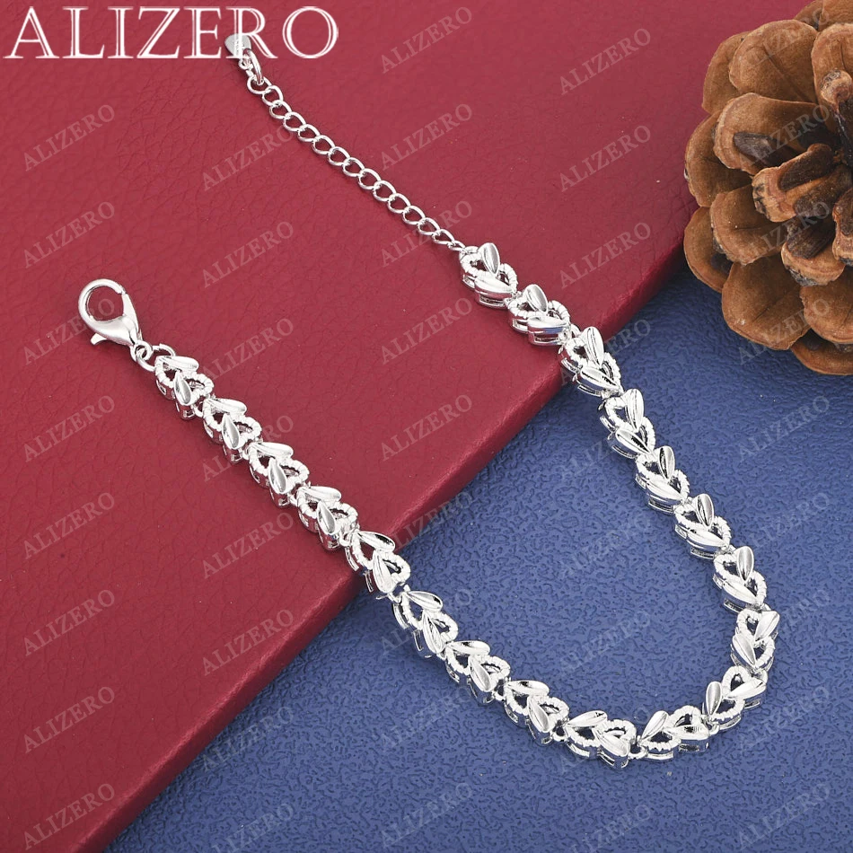

ALIZERO 925 Sterling Silver Hearts Bracelet For Women Fashion Cute Accessories Wedding Party Jewelry Valentine's Day Gifts