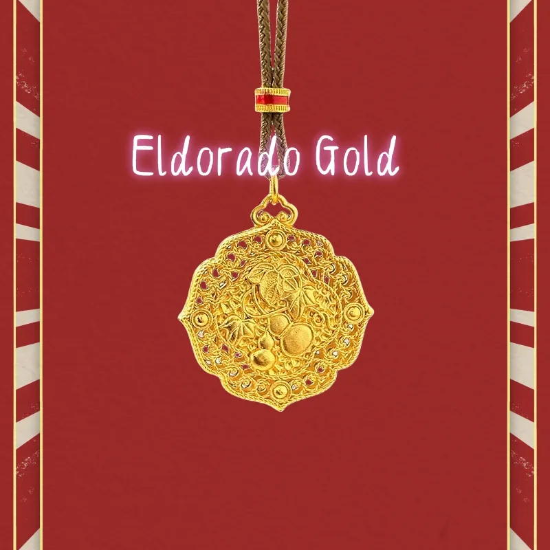 

9999 real glod A design sense, hollowed-out double gourd flower thread happiness pendant, sand gold ancient method gold necklace