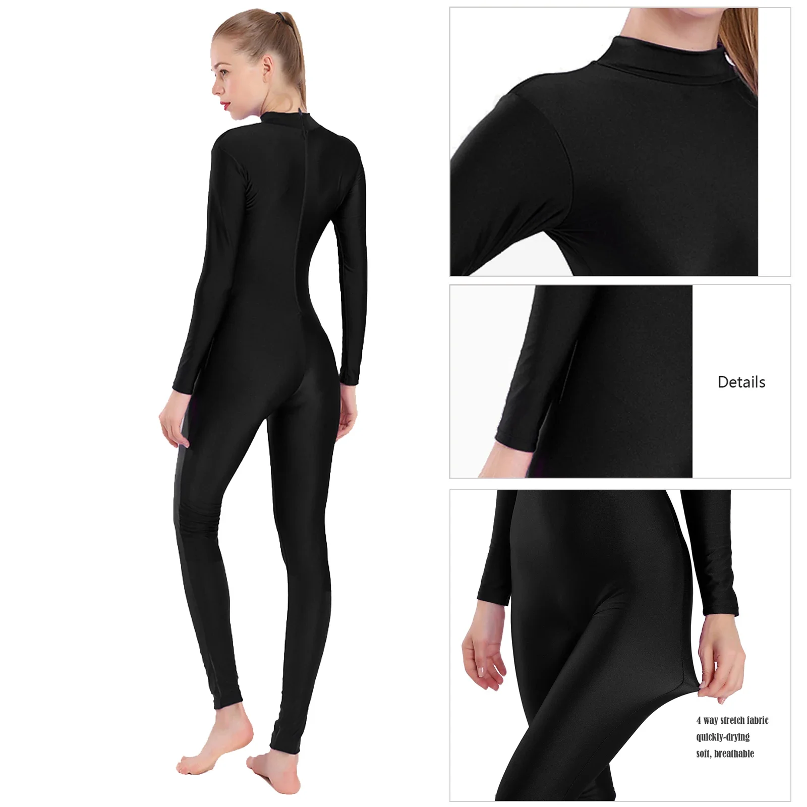 AOYLISEY Women Full Body Unitard Turtleneck Zip Ballet Long Sleeve Adult Dancewear Spandex Unisex Jumpsuit Gymnastics Costume