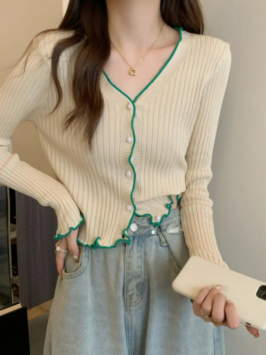 

ort Knitted Sweater Cardigan Inner Wear Base Layer High End Feeling Spring Autumn 2023 New Sle Commute Sle Pure Color