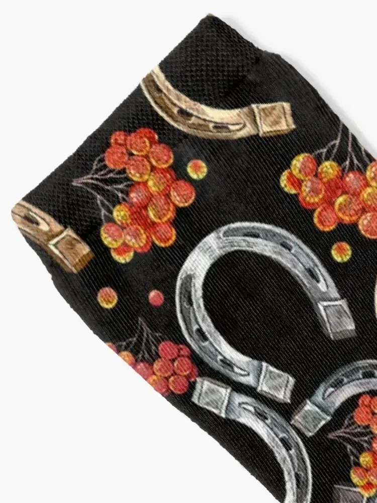 Horseshoes and red berries of mountain ash Socks soccer anti-slip sheer kids with print Socks Woman Men's