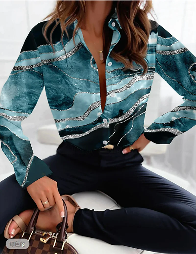 2024 new spring and autumn loose blouse ladies sexy V-neck casual flower shirt multicolor street style button down shirt