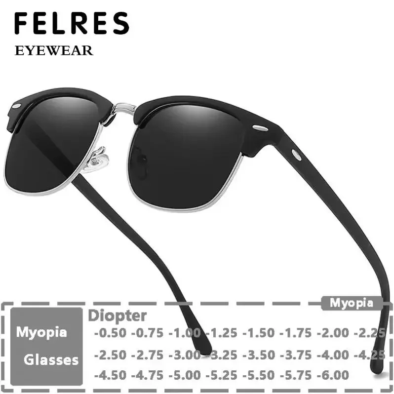 

Square Frame Tinted Myopia Nearsighted Glasses Men Half Frames Fashion Outdoor Distance Sunglasses UV400 -1.25 -1.50 FELRES