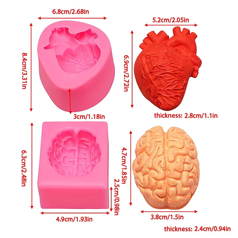 Coração cérebro forma molde de silicone resina cozinha ferramenta cozimento diy pastelaria bolo fondant moldes sobremesa chocolate vela decoração