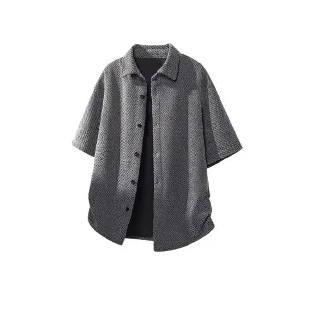American Style Casual Loose Short Sleeve Shirt Men Summer New Fashion High End Striped Loose Casual Shirt Jacket